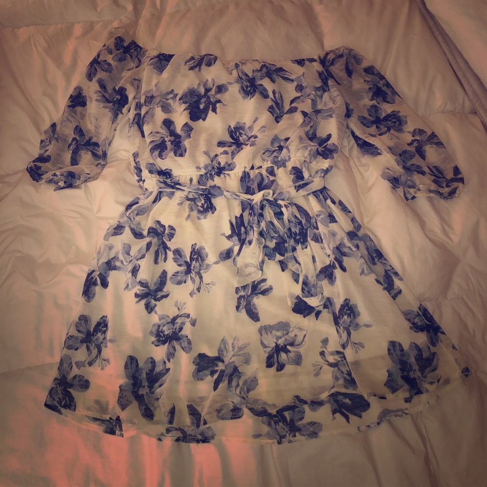 Off the shoulder, short, ruffle floral tunic